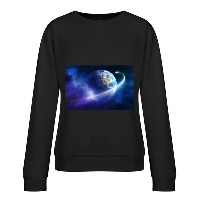 Earth and Comet in Space Female Pullover Sweatshirt