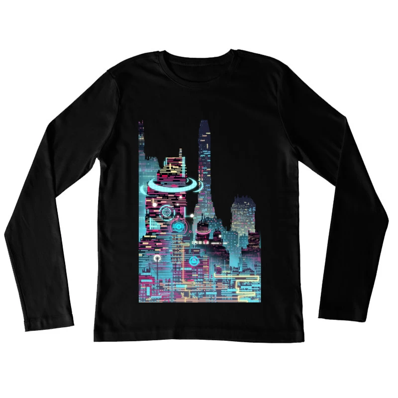 Futuristische Neon-Stadtansicht Damen Langarm T-Shirt