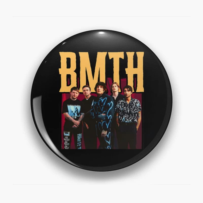 Bring Me The Horizon Band Promotional Photo With Yellow Text Pin