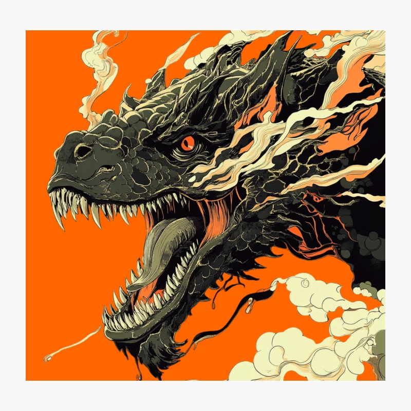 Fierce Dragon Breathing Fire: Fantasy Illustration of Mythical Creature Throw Pillow