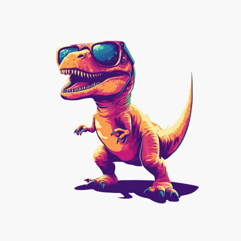 Cool Colorful T-Rex with Sunglasses Cartoon Illustration Cotton Tote Bag