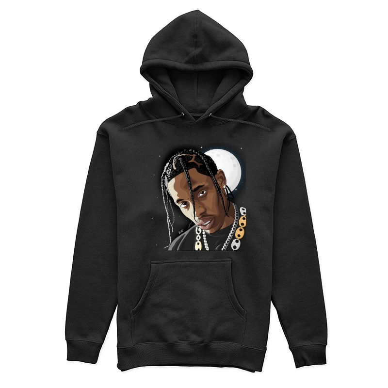 Artistic Digital Portrait with Moon Background Female Pullover Hoodie