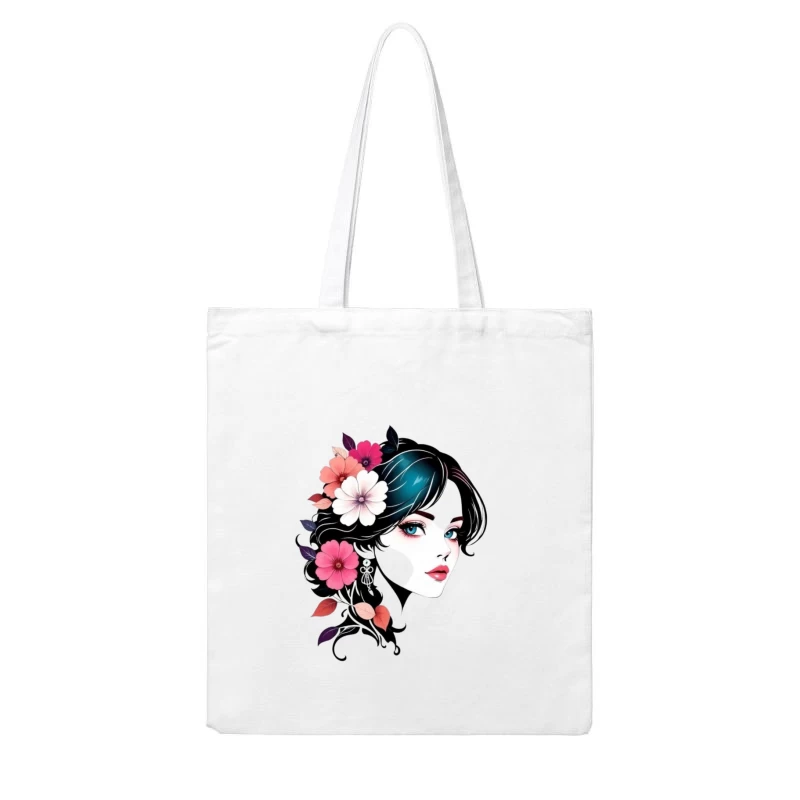 Elegant Floral Portrait with Turquoise Accents Cotton Tote Bag