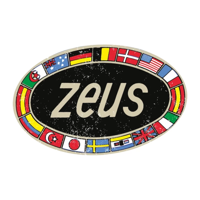 Zeus International Vintage Logo with National Flags Border Pin