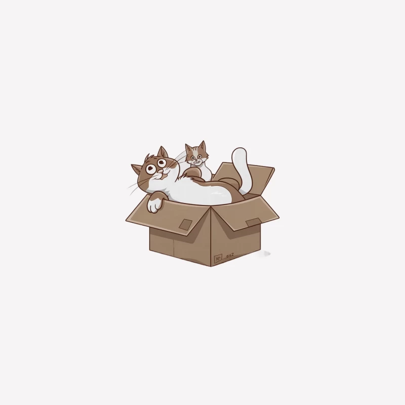 Cozy Cat Curled in Cardboard: Cute Cartoon Comfort Female T-Shirt