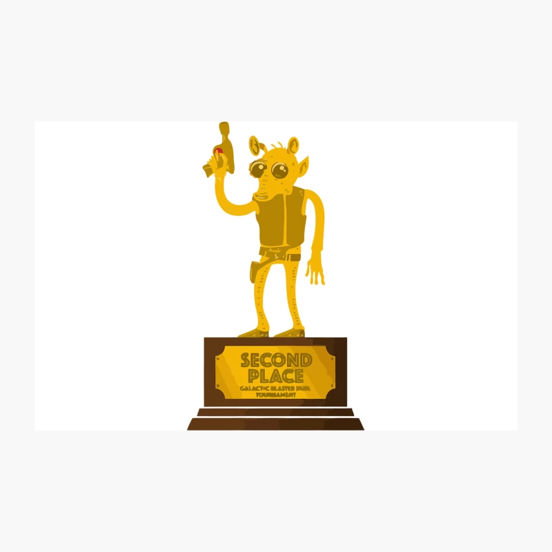 Alien Cartoon Character Wins Second Place Trophy in Galactic Blaster Tournament Travel Mug