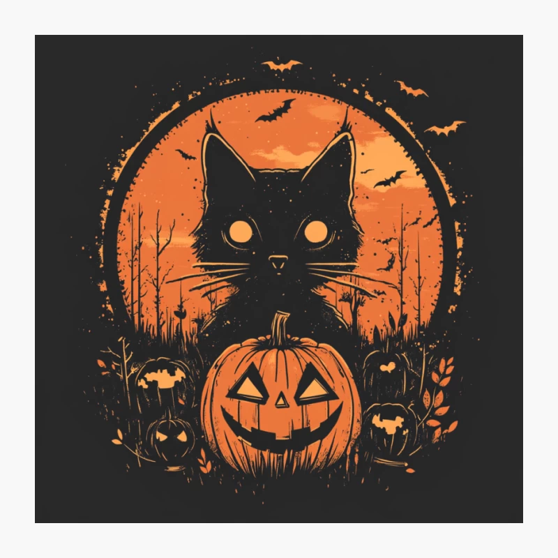 Spooky Halloween Night with Black Cat and Jack-o'-Lantern Pin