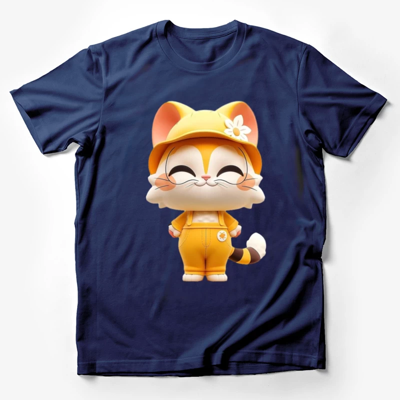 Fröhliche Cartoon-Katze in gelbem Outfit Herren T-Shirt