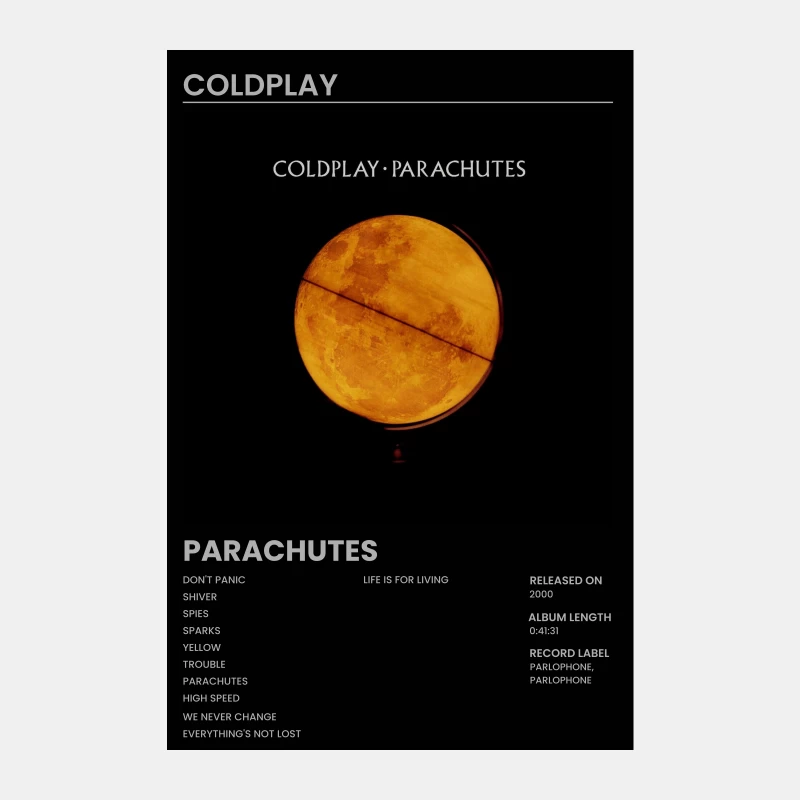 Coldplay's Debut Album "Parachutes" Cover Art and Track Listing Male Tank Top