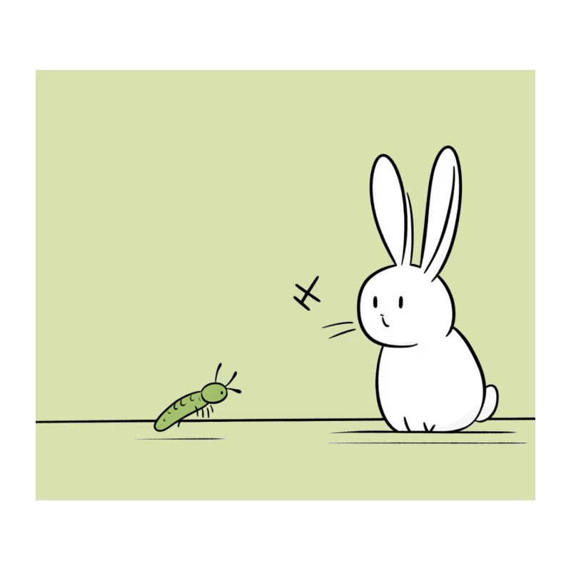 Cute Minimal Drawing of Rabbit Meeting Caterpillar Tapestry