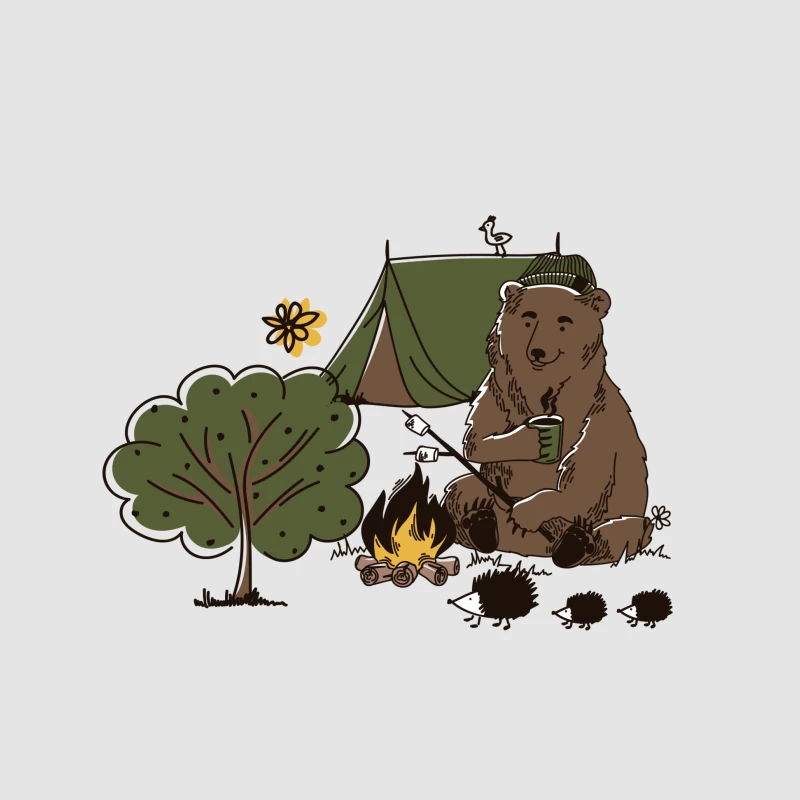 Gemütlicher Bär am Lagerfeuer Herren Pullover Hoodie