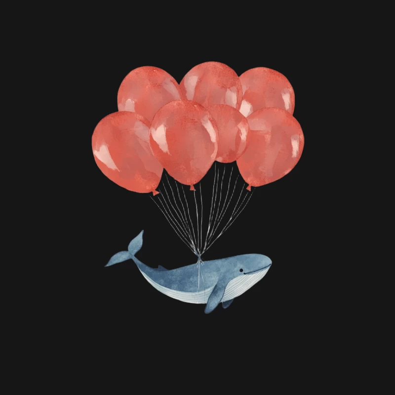 Whimsical Watercolor Whale Flying with Red Balloons Female Long Sleeve T-Shirt