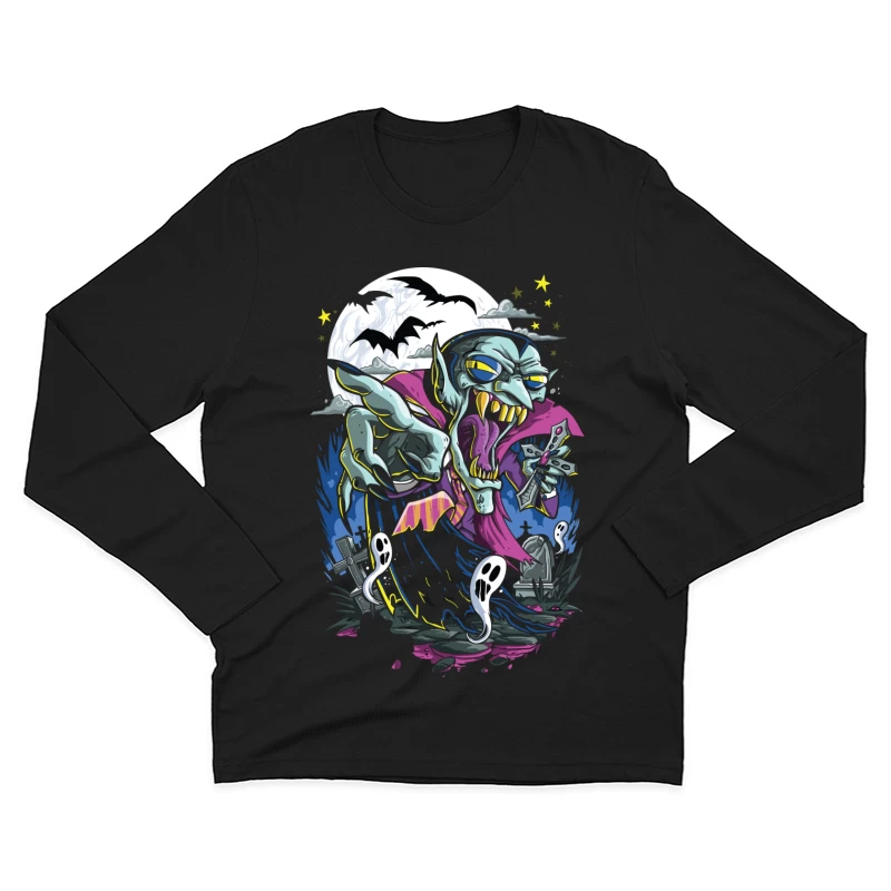 Spooky Halloween Vampire Graphic Male Long Sleeve T-Shirt