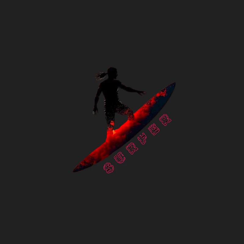 Dynamic Surfer Silhouette with Red Wave Effect Bucket Hat