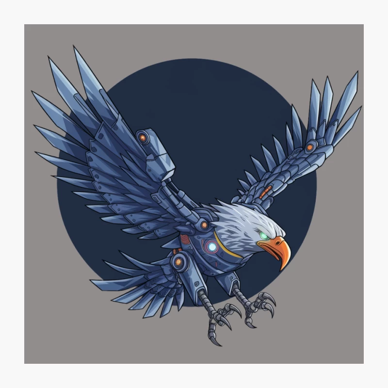 Mechanical Eagle: A Futuristic Robotic Bird in Digital Art Pin