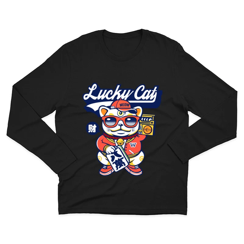 Coole Glückskatze mit Sonnenbrille Herren Langarm T-Shirt