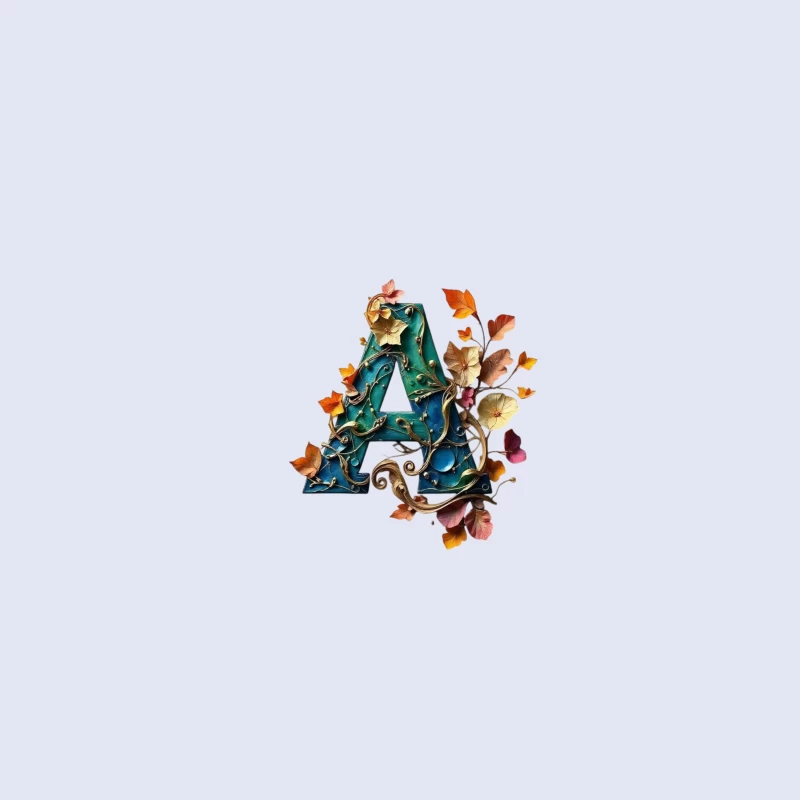 Ornate Teal Letter A with Autumn Floral Embellishments Coffee Mug