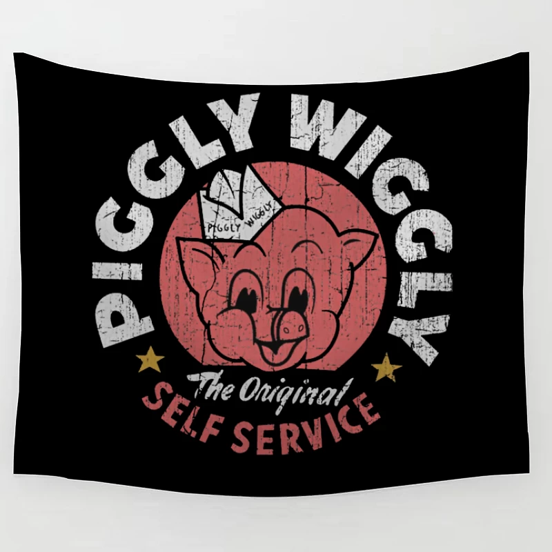 Vintage Pig Self Service Restaurant Logo Design Tapestry