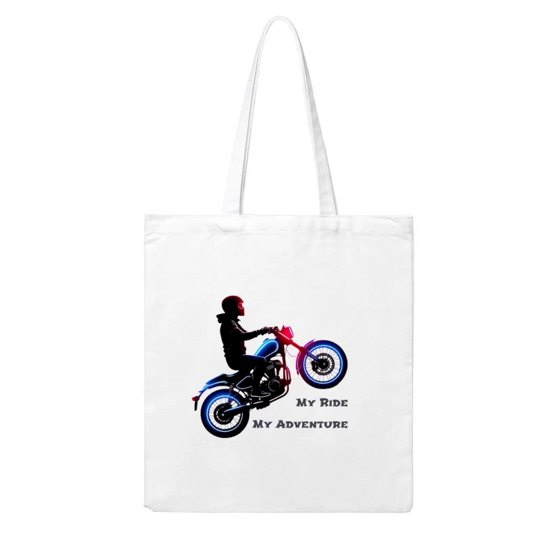 Neon-Lit Motorcycle Rider Silhouette with Adventure Quote Cotton Tote Bag