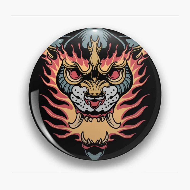 Flaming Tiger Head Design Pin