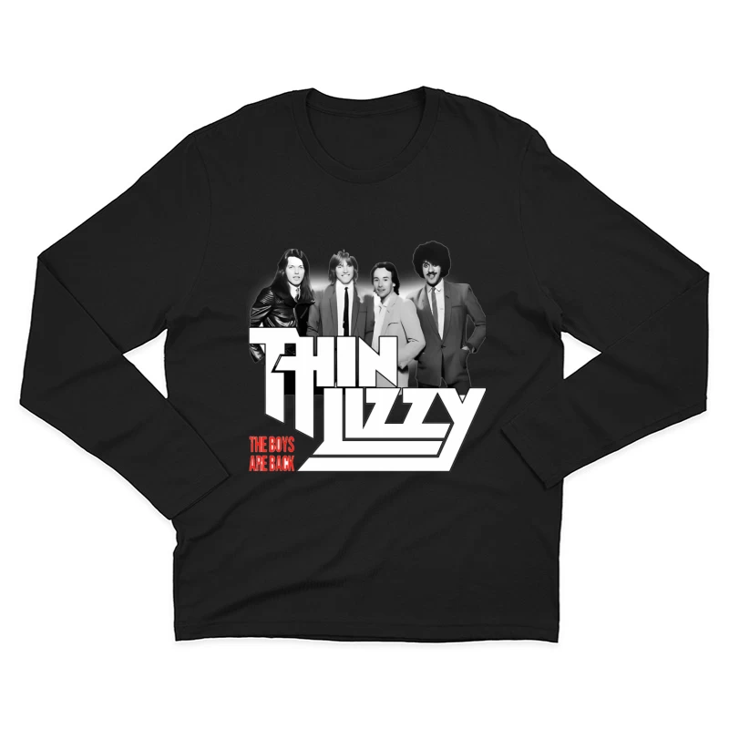 Thin Lizzy "The Boys Are Back" Album Cover - Classic Rock Band Portrait in Black and White Male Long Sleeve T-Shirt