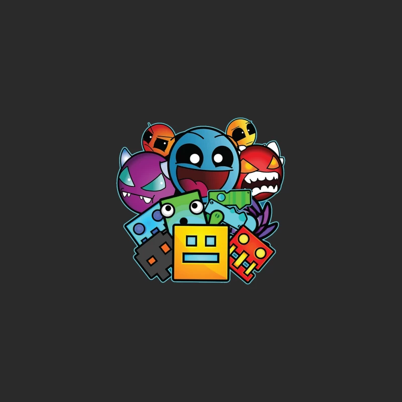 Colorful Cartoon Monsters and Robots: A Cute Geometric Art Collage Baseball Cap