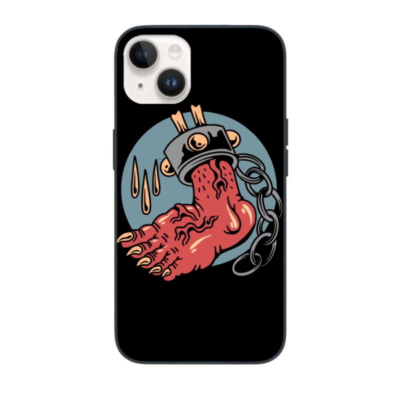 Surreal Horror Illustration of a Chain-Bound Hand iPhone Case