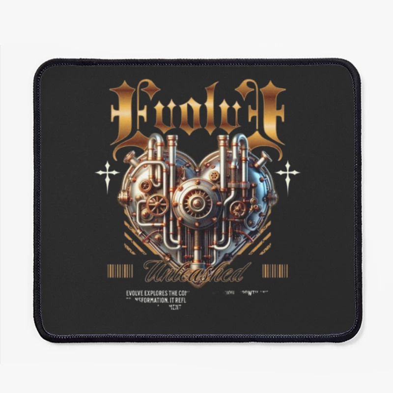 Steampunk Mechanical Heart with Gold Typography Design Mouse Pad