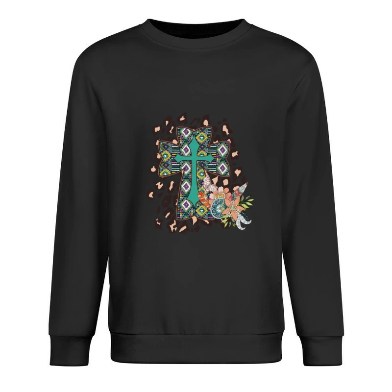 Dekoratives Kreuz mit Blumen und Mustern Herren Pullover Sweatshirt