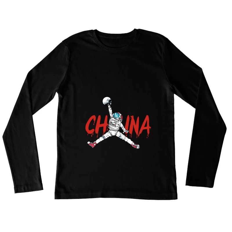 Astronaut springt zum Mond Damen Langarm T-Shirt