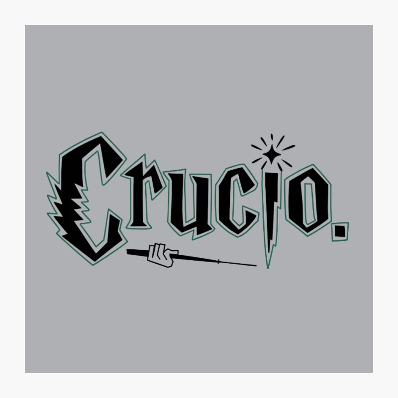 Graffiti-Style "Crucio" Logo with Magic Wand: A Harry Potter-Inspired Typography Pin