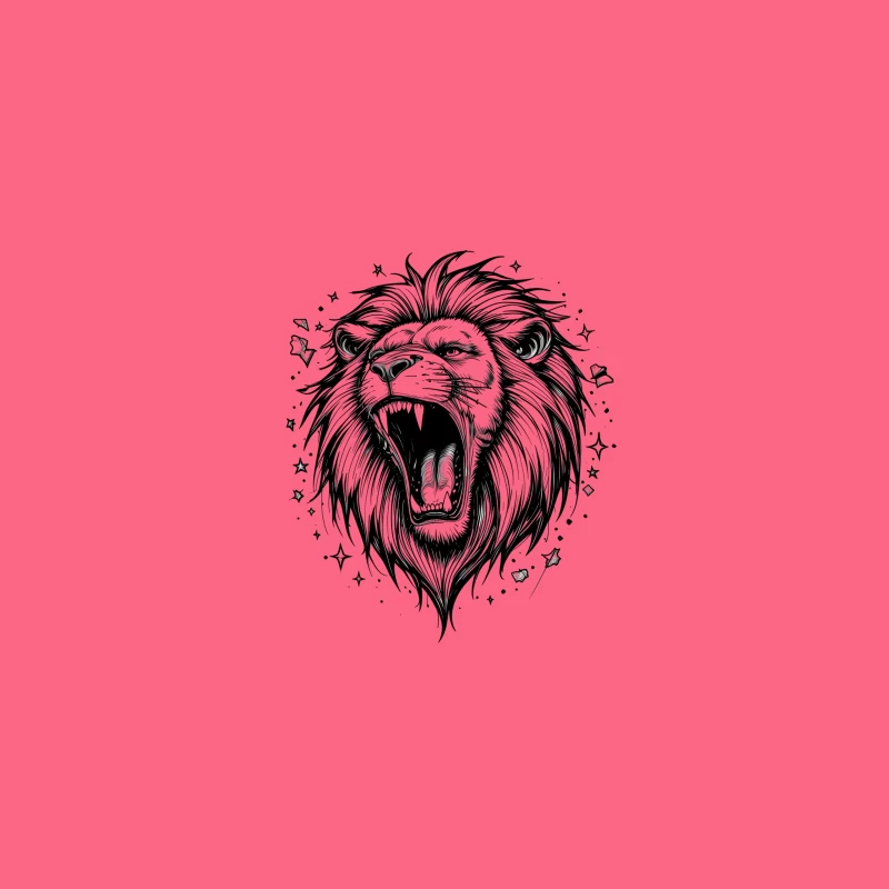 Detailed Roaring Lion Illustration in Black and White Desk Mat