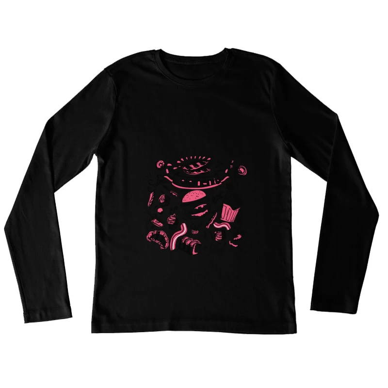 Fast Food und Süßigkeiten Illustration Damen Langarm T-Shirt