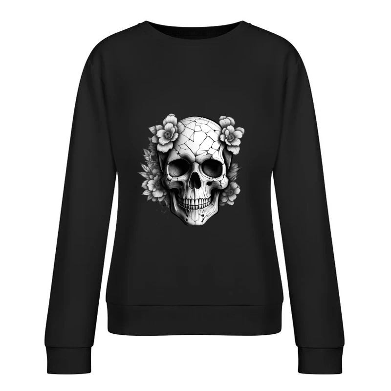 Cracked Skull with Flowers Female Pullover Sweatshirt