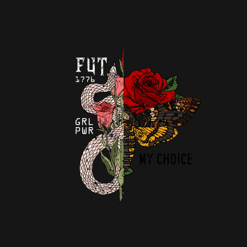 Serpent et papillon avec roses Homme Manches Longues T-Shirt