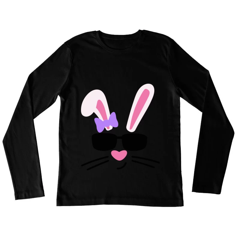 Visage de lapin avec lunettes et nœud Femme Manches Longues T-Shirt