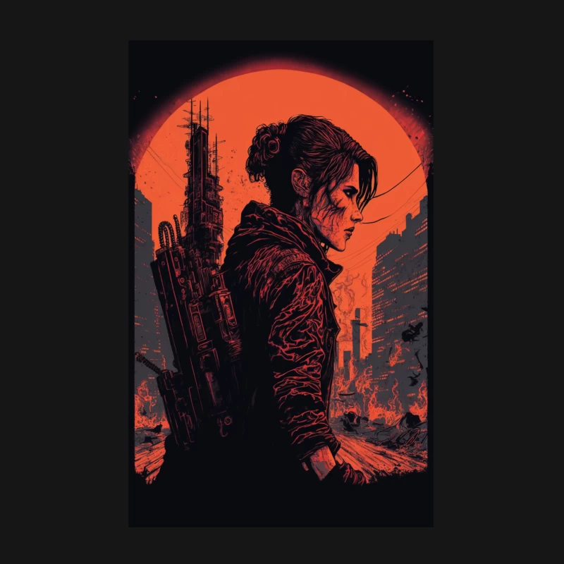 Cyberpunk dystopia sci-fi futuristic apocalyptic silhouette orange sunset urban landscape Female T-Shirt