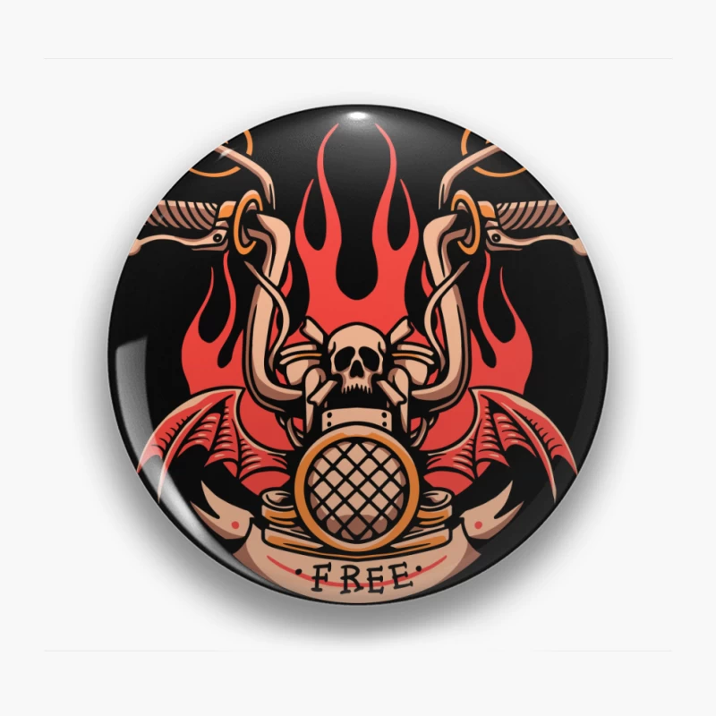 Skull and Flames Motorcycle Emblem Pin