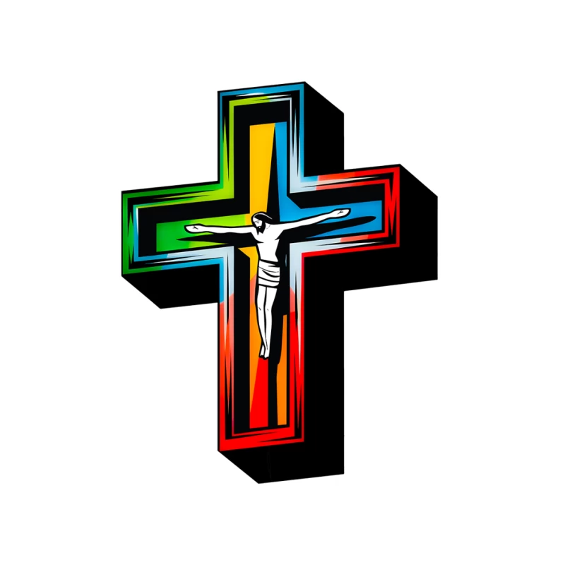 Colorful Modern Christian Cross with Crucifixion Throw Pillow