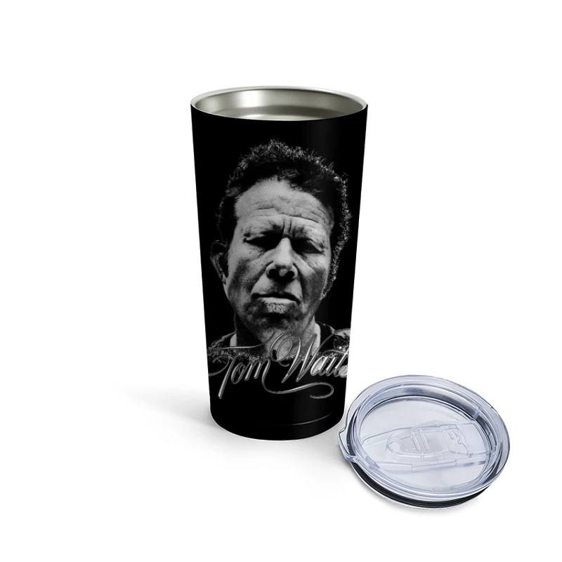 Dramatic Black and White Portrait with Intense Expression Travel Mug