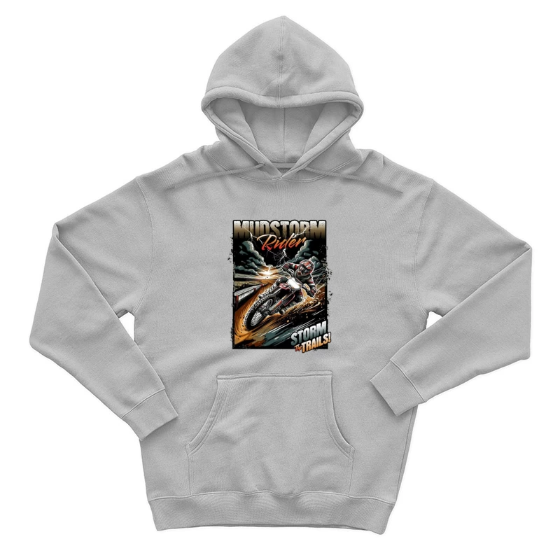 Mudstorm Rider: Extreme Off-Road Motorcycle Racing Through the Storm Male Pullover Hoodie