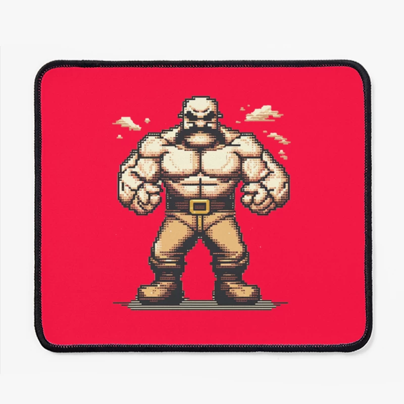 Muscular Pixel Art Fighter Character in Retro Gaming Style Mouse Pad