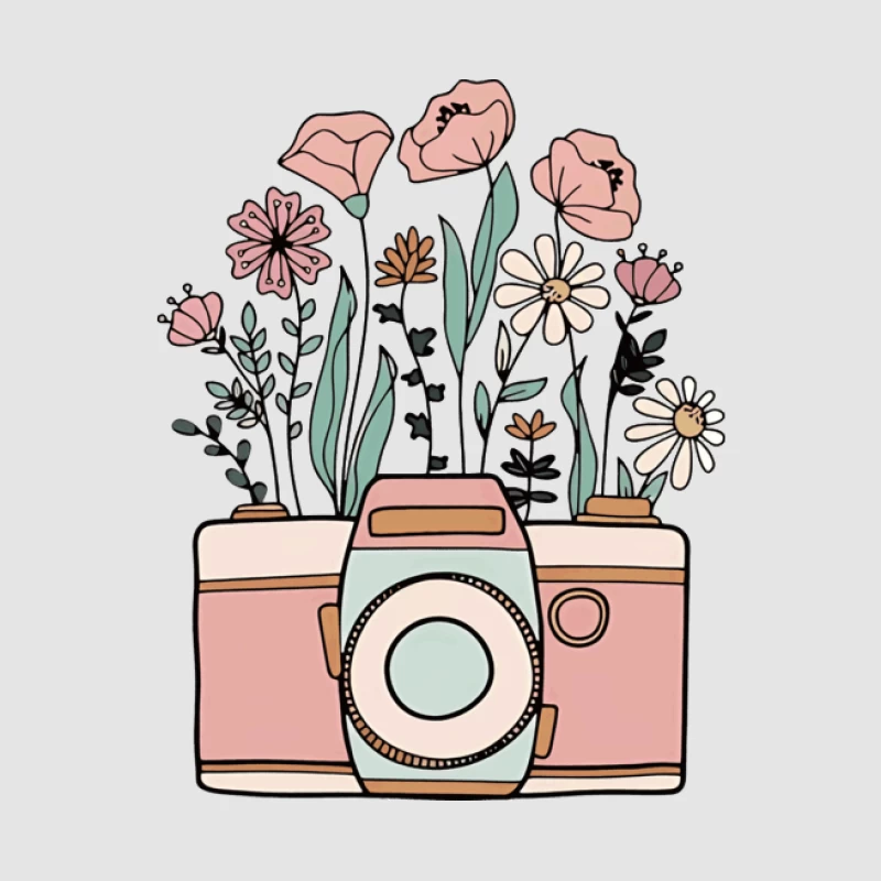 Kamera mit Blumenillustration Damen Pullover Hoodie