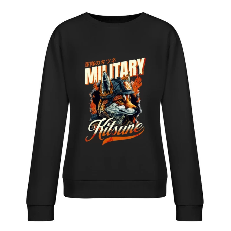 Military Fox: Japanese Vintage Style Helmet Design Female Pullover Sweatshirt