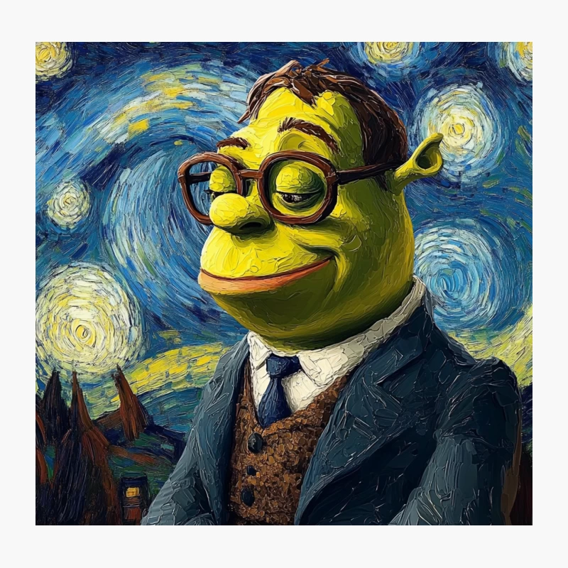 Shrek as Van Gogh: A Starry Night Parody Throw Pillow