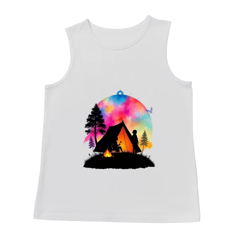 Magical Camping Night Under Colorful Aurora Sky Male Tank Top