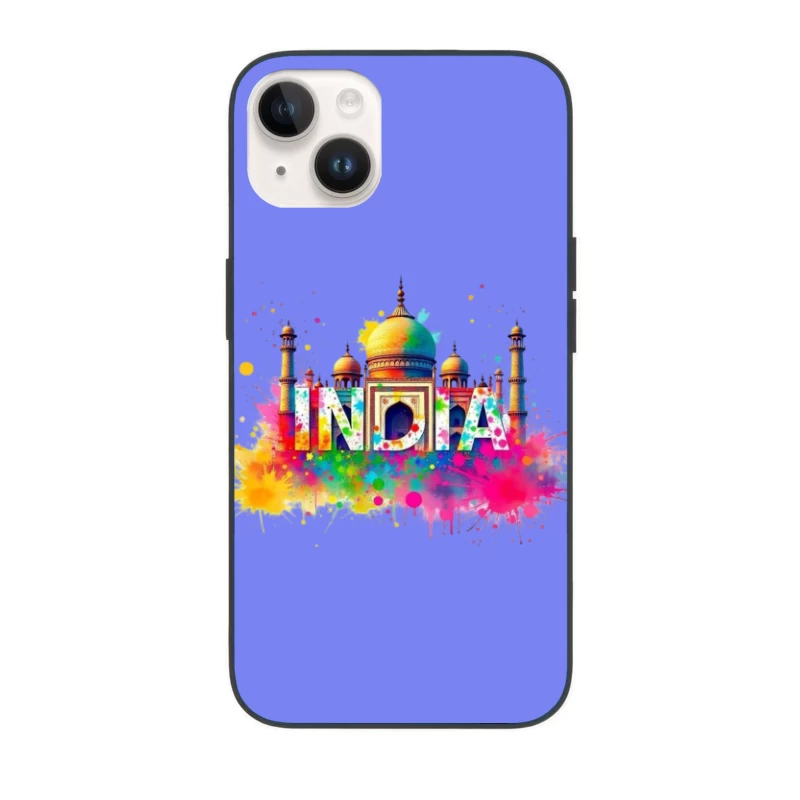 Vibrant Watercolor India Typography with Taj Mahal Silhouette iPhone Case