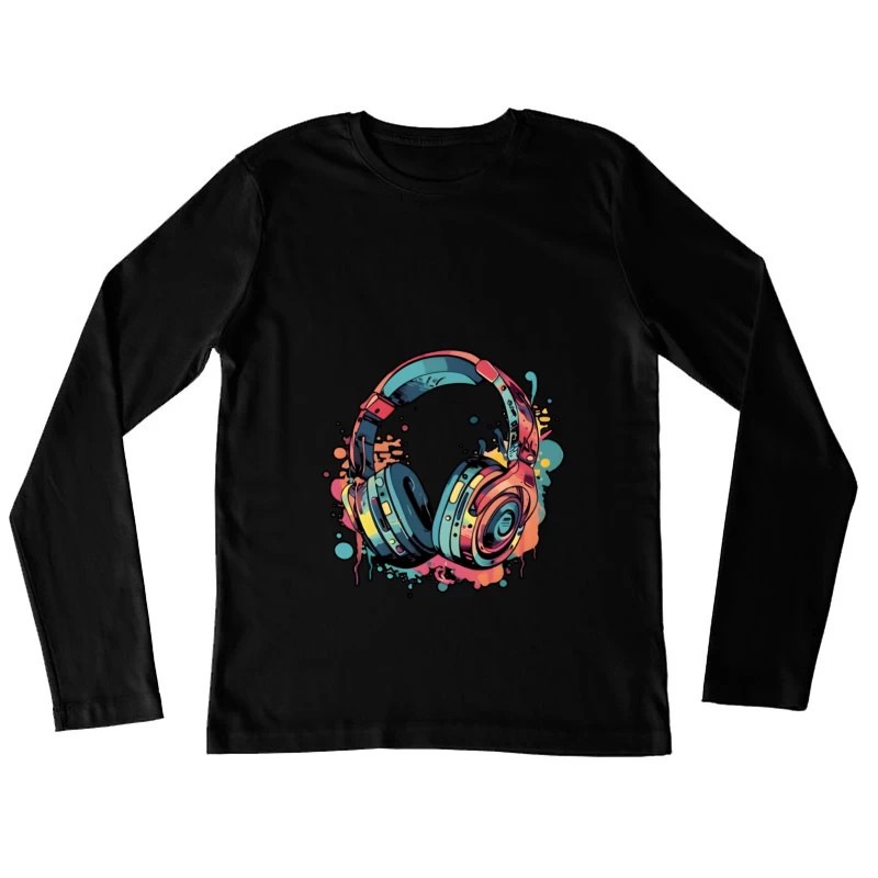 Casque coloré sur fond noir Femme Manches Longues T-Shirt