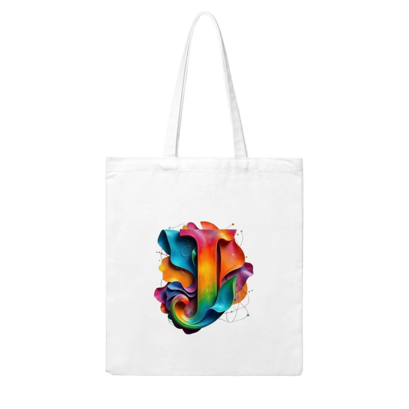 3D Colorful Abstract Typography Letter J Design Cotton Tote Bag