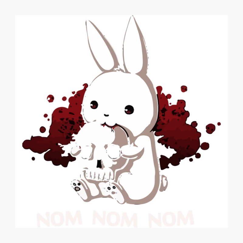 Cute Bunny's Macabre Meal: A Dark Humor Cartoon Pin